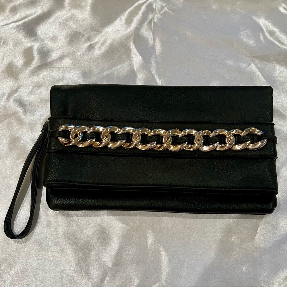 Elegant Black Clutch with Gold Chain (Offers Welcome!)